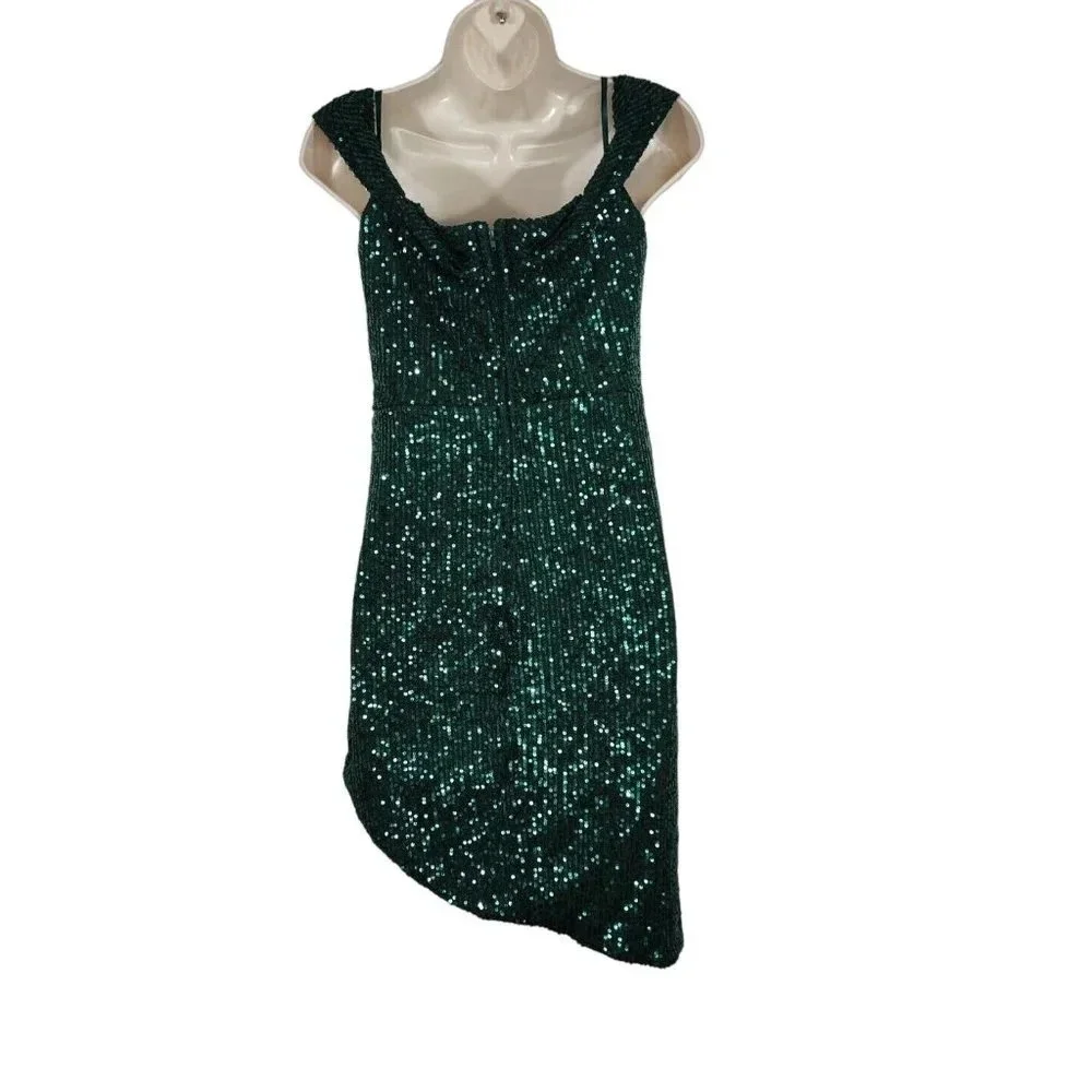 City Studio Green Sequin Dress Bodycon Juniors Size 5 Homecoming Cocktail Party - Picture 4 of 7